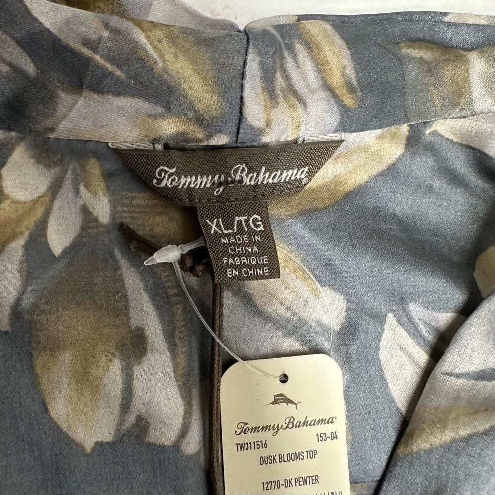 Tommy Bahama dusk blooming Floral twist Top - Gray and Gold size xl/16 nwt - Picture 5 of 8